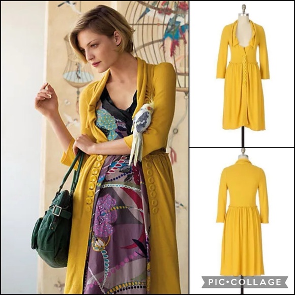 Anthro Moth Angora Wool Blend Navy Longline Cardigan Sweater Duster Jacket Coat - Picture 4 of 6